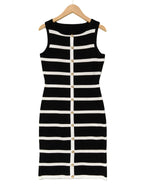 Contrast stripe knit sleeveless midi dress by FitiqueFit in five colors, showcasing a casualwear design with a fitted silhouette.