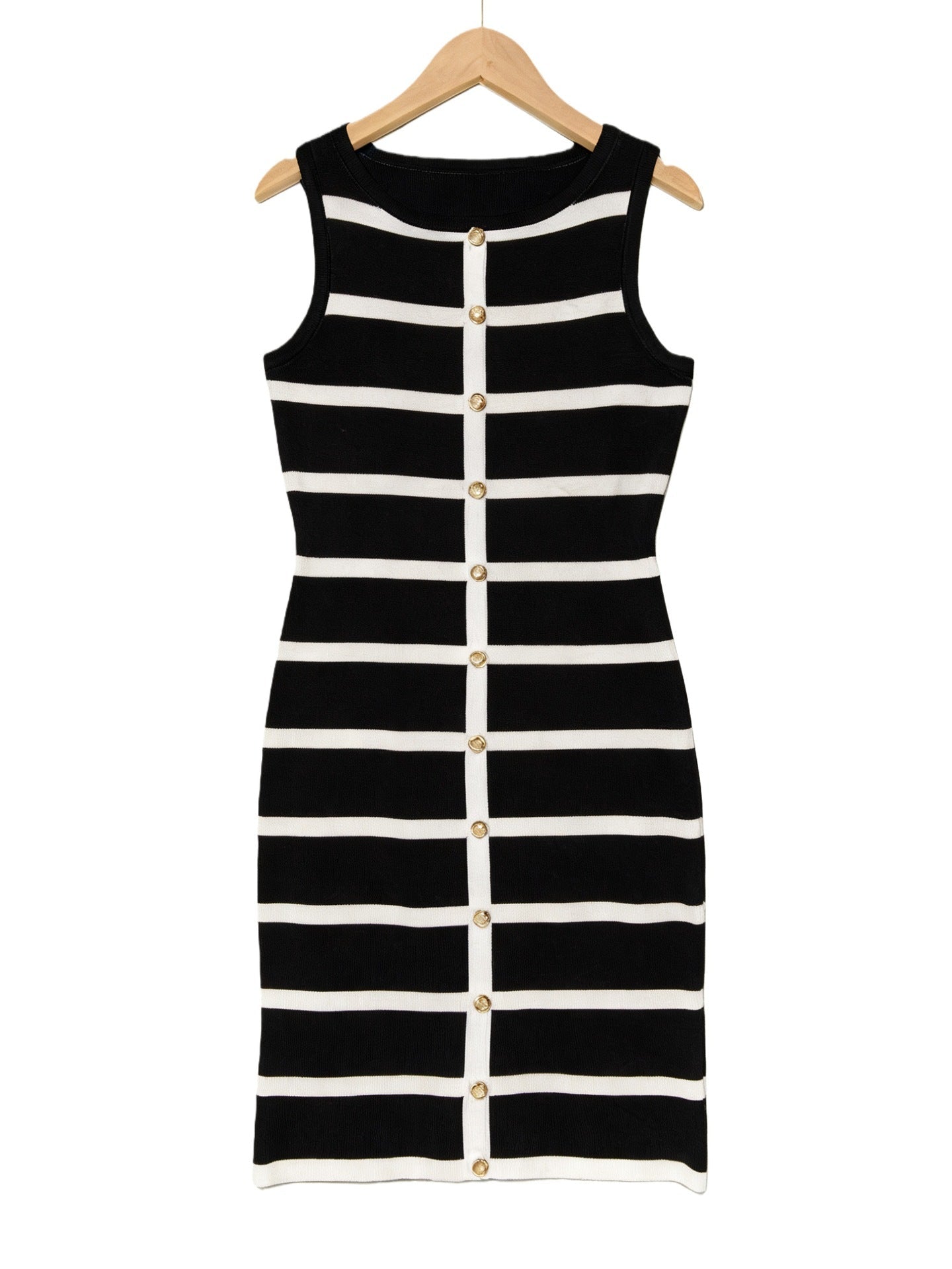 Contrast stripe knit sleeveless midi dress by FitiqueFit in five colors, showcasing a casualwear design with a fitted silhouette.