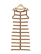 Contrast stripe knit sleeveless midi dress by FitiqueFit in five colors, casualwear, with a fitted silhouette and stylish design.