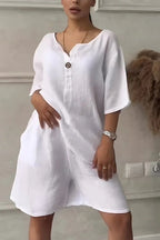 Cotton-linen shirt set with high-waisted loose shorts for women, featuring a relaxed fit and breathable fabric from LadyShow.Store.