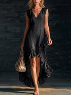 Cotton long sleeveless casual dress for women by FitiqueFit, featuring a relaxed fit and lightweight fabric for comfortable everyday wear.