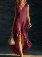 Cotton long sleeveless casual dress for women by FitiqueFit, featuring a relaxed fit and simple, comfortable design.