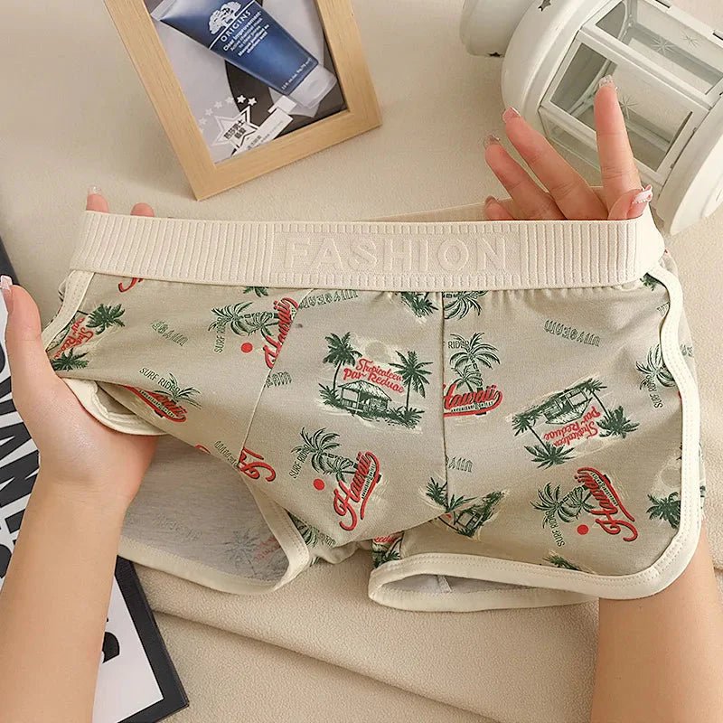 Cotton print men's boxer shorts from FitiqueFit, casualwear with colorful pattern, comfortable and breathable fabric.