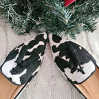 Cow print tassel pumps for women in casual slip-on style by FitiqueFit, featuring a playful cow pattern and decorative tassels.