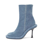 LadyShow Store cowboy round toe high heels boots with Western style, featuring a sleek leather finish and classic cowboy design.
