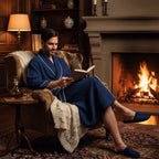Lotus Linen men's waffle piping robe featuring cozy, textured fabric with a relaxed fit and detailed piping design.