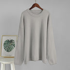 Bella Mia crew neck pullover sweater in solid color, perfect for autumn and winter, featuring a loose, casual fit.
