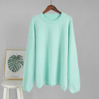 Bella Mia crew neck pullover sweater in solid color, featuring a loose fit and casual style for autumn and winter wear.