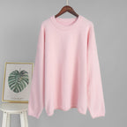 Bella Mia crew neck pullover sweater in solid color, featuring a loose fit for casual autumn and winter wear.