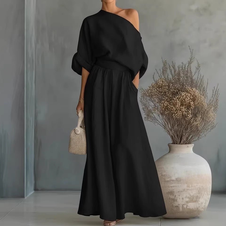 FitiqueFit cropped off-shoulder top and pants two-piece casualwear set in multiple colors, available in sizes S to 5XL.