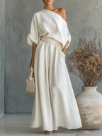 FitiqueFit cropped off-shoulder top and pants two-piece casualwear set in multiple colors, available from size S to 5XL.
