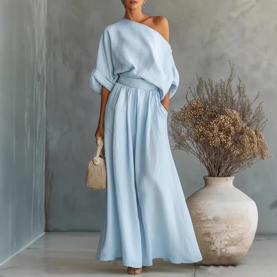 FitiqueFit cropped off-shoulder top and pants two-piece set in various colors, casualwear for S–5XL, stylish and comfortable.