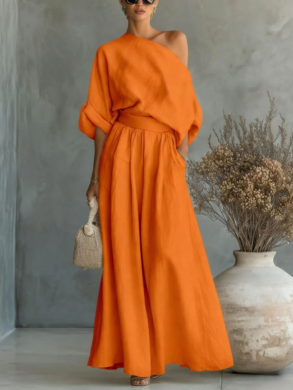 FitiqueFit cropped off-shoulder top and pants two-piece casualwear set in 8 colors, available in sizes S to 5XL.
