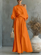 FitiqueFit cropped off-shoulder top and pants two-piece casualwear set in 8 colors, available in sizes S to 5XL.
