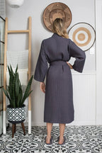 Lightweight women's waffle robe from Lotus Linen, quick-dry spa comfort robe with textured fabric and relaxed fit.