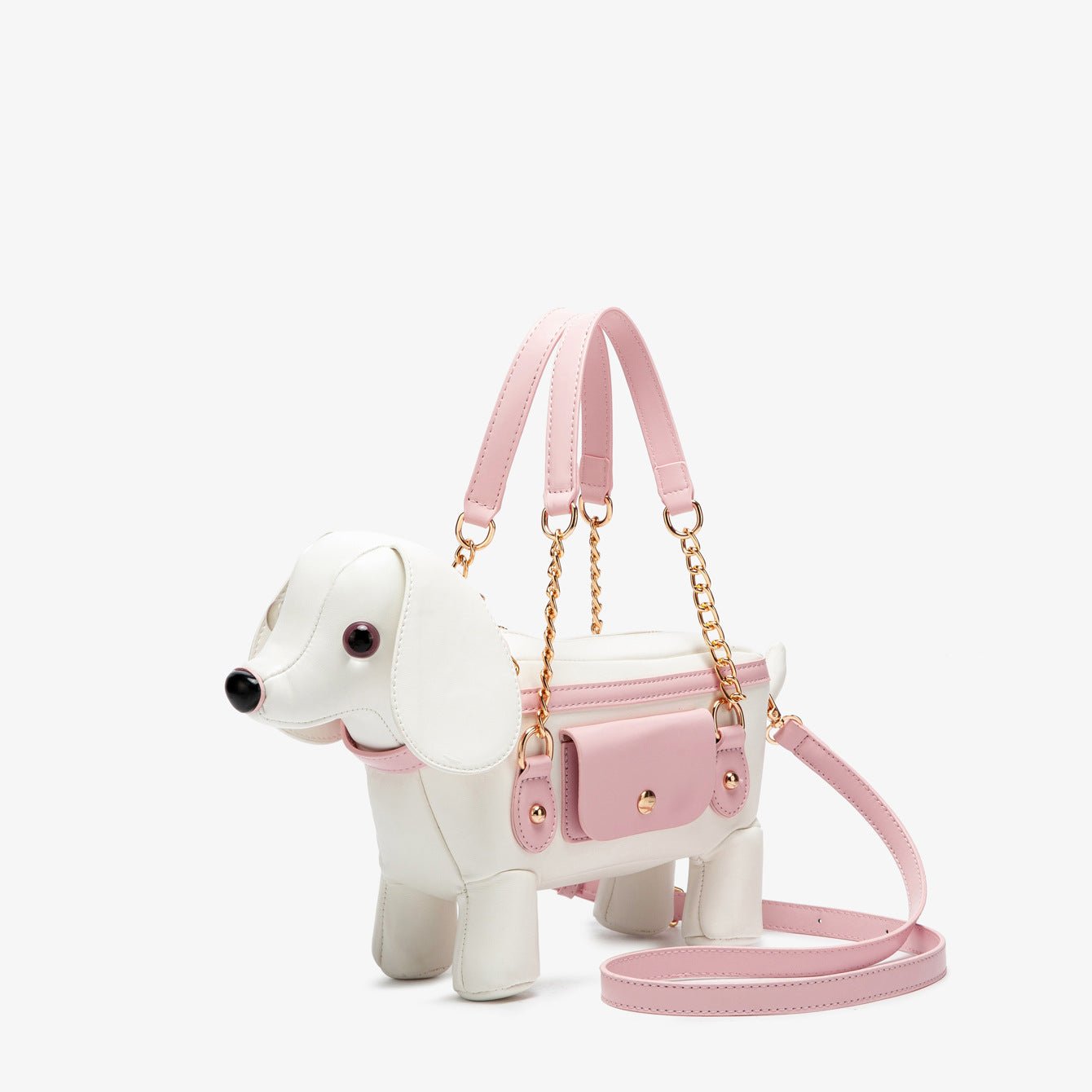 Cute teddy dog-shaped crossbody bag featuring soft plush material and a adjustable strap, perfect for casual outings.