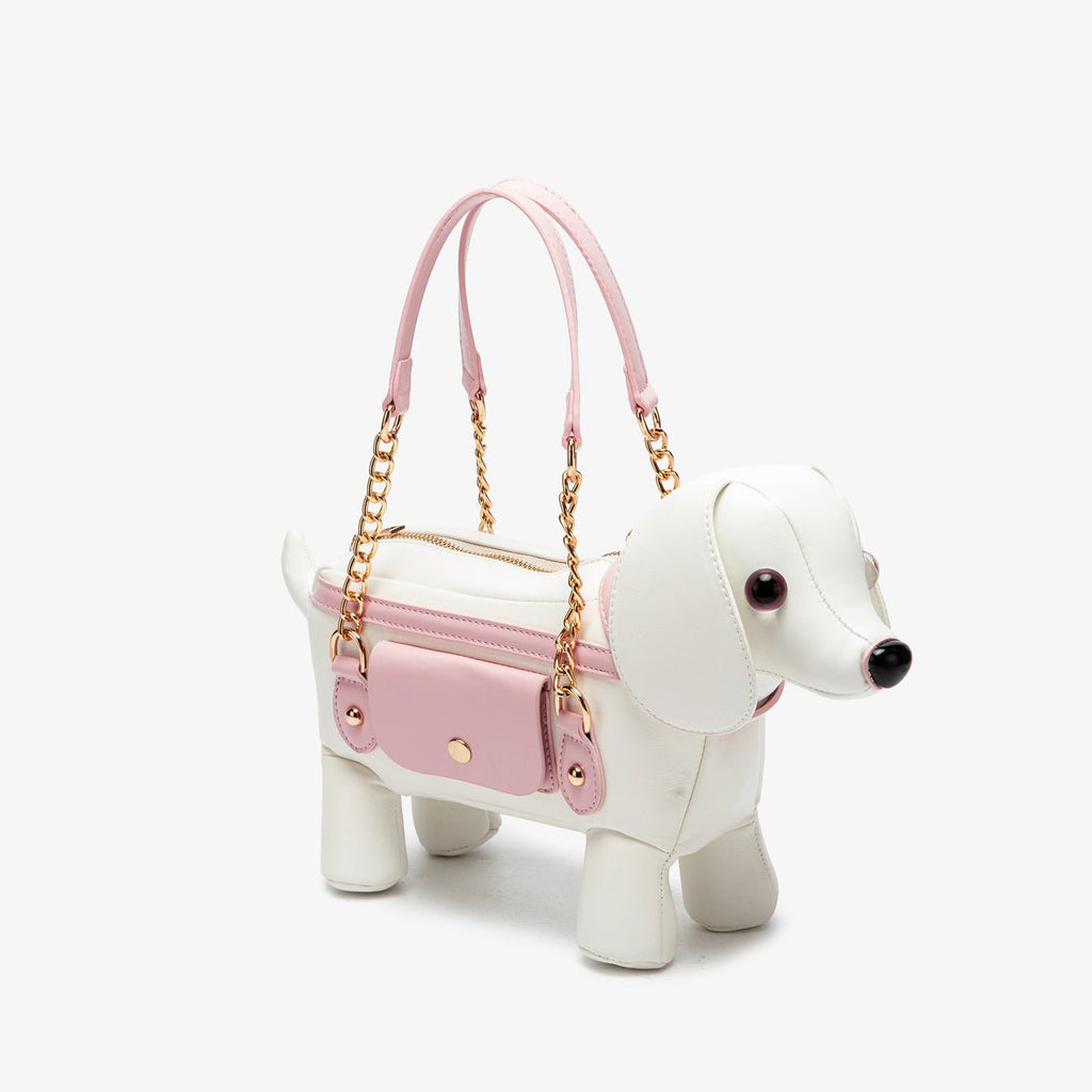 Cute teddy dog-shaped crossbody bag from LadyShow.Store, featuring adorable plush design and adjustable strap for carry.