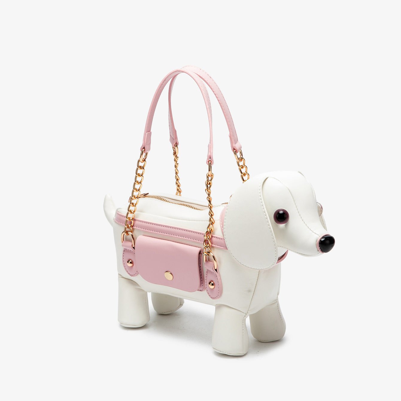 Cute teddy dog-shaped crossbody bag from LadyShow.Store, featuring adorable plush design and adjustable strap for carry.