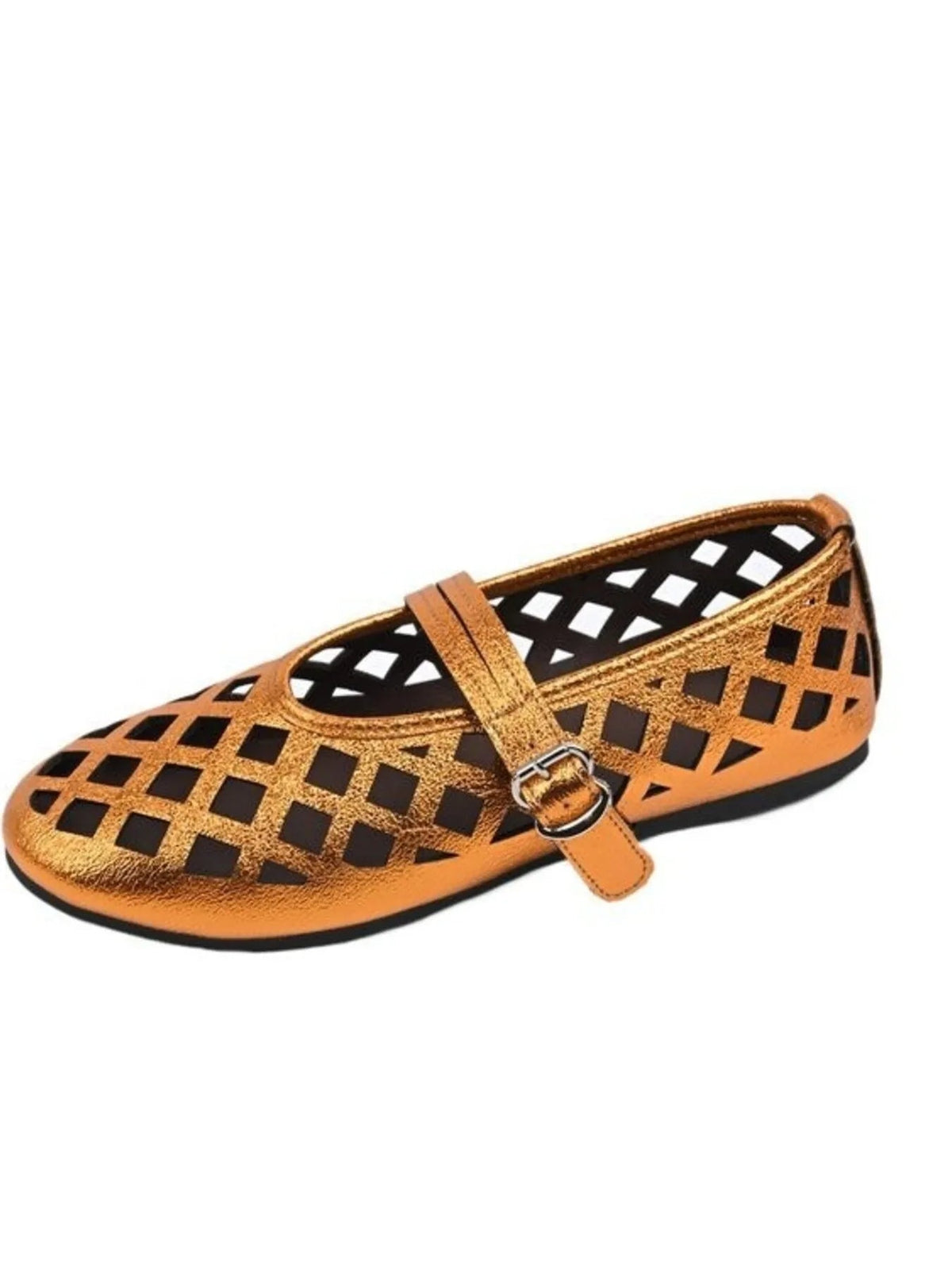 Women's vegan leather flat sandals with cutout design and round toe from Plush Fashion Hub, ideal for casual summer wear.