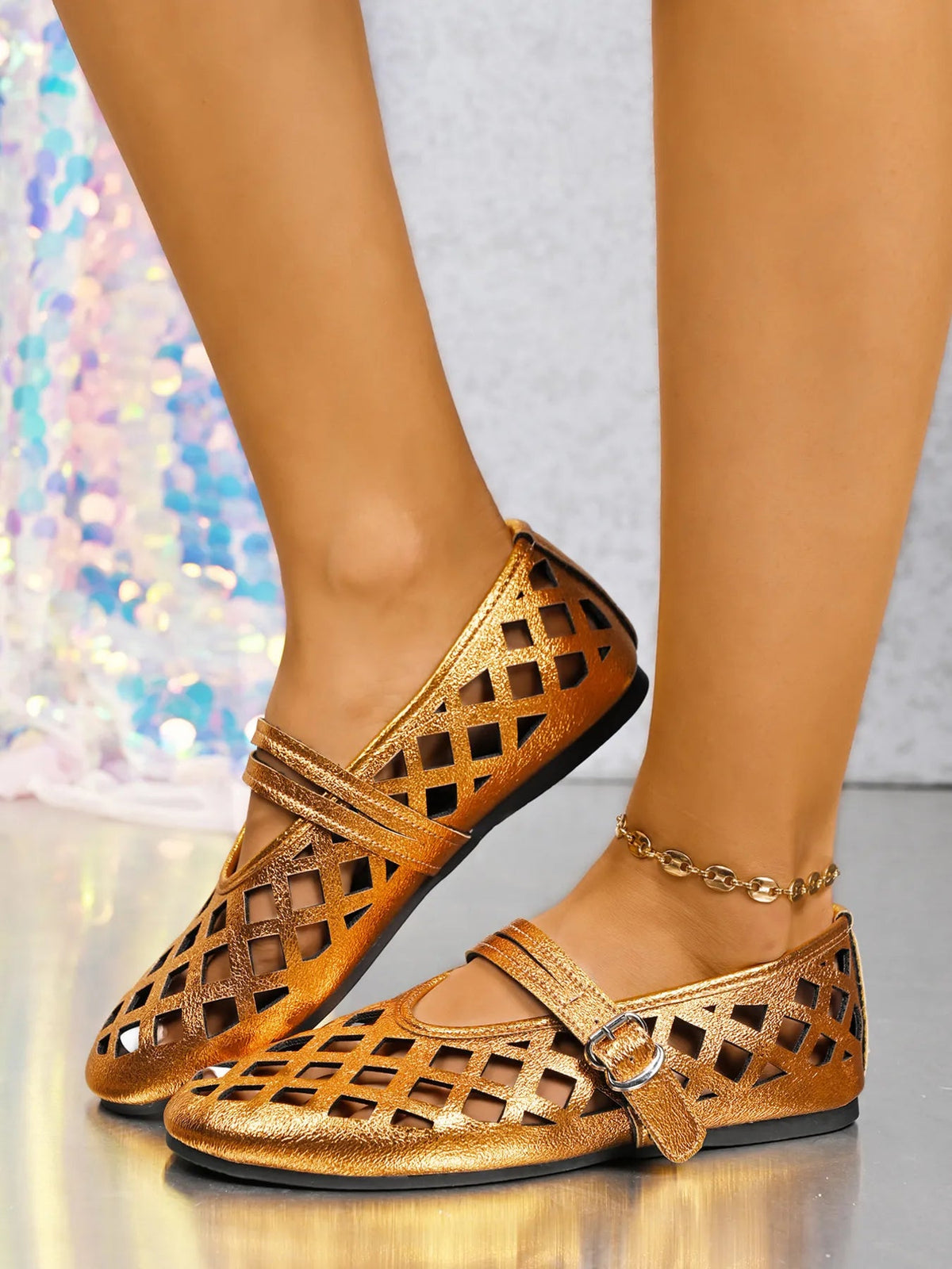 Women's vegan leather flat sandals with cutout design and round toe from Plush Fashion Hub, showcasing stylish summer footwear.