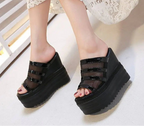 Women wedge heel platform sandals and rhinestone slippers featuring stylish straps and decorative embellishments.