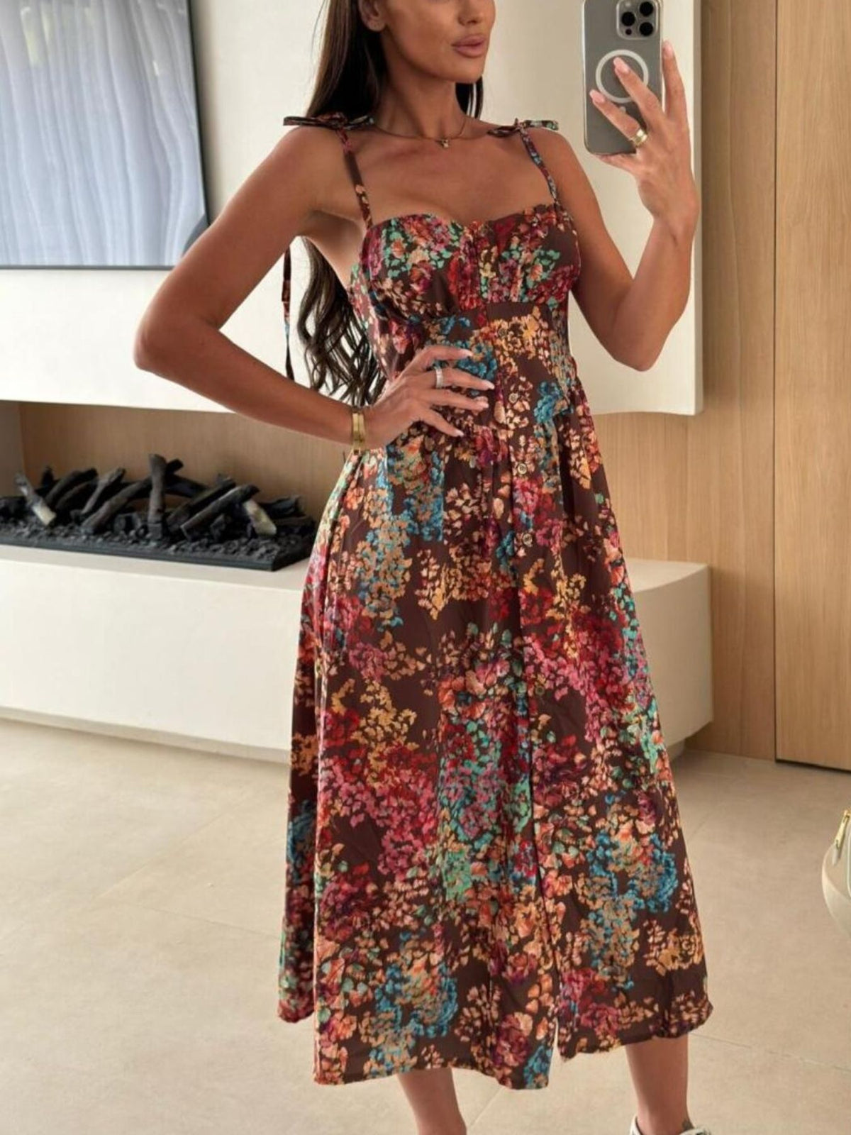 Women’s striped tie-shoulder midi dress by Plush Fashion Hub, casual summer dress with relaxed fit and stylish design.