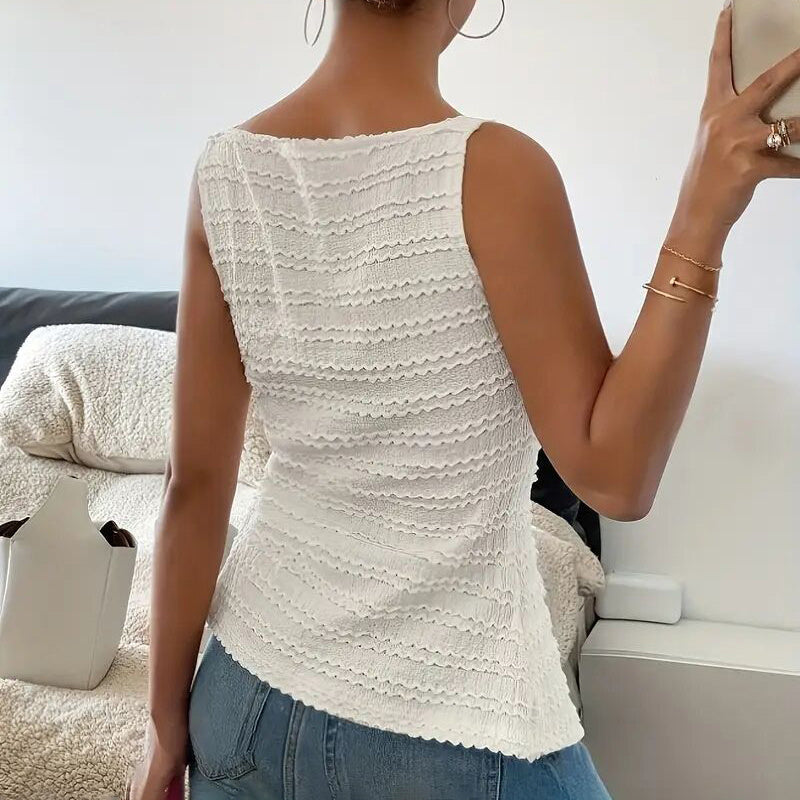 Plush Fashion Hub square neck button-up vest top, Y2K-inspired casual tank top with trendy square neckline and sleeveless design.