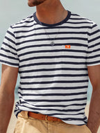 Men's plus size striped pocket short sleeve T-shirt by Trendsi, casual men's shirt with front pocket and colorful stripes.