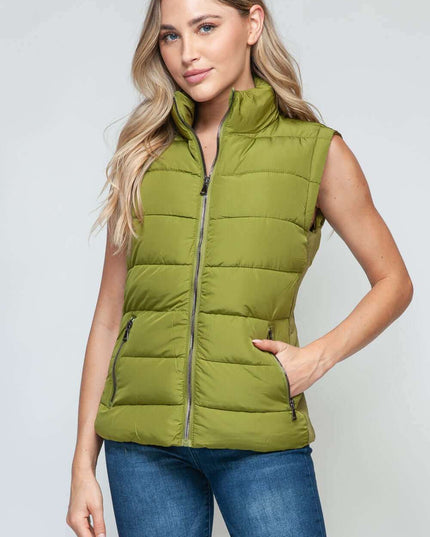 Snobbish Zip Up Turtleneck Vest with Pockets - Plush Fashion Shop #