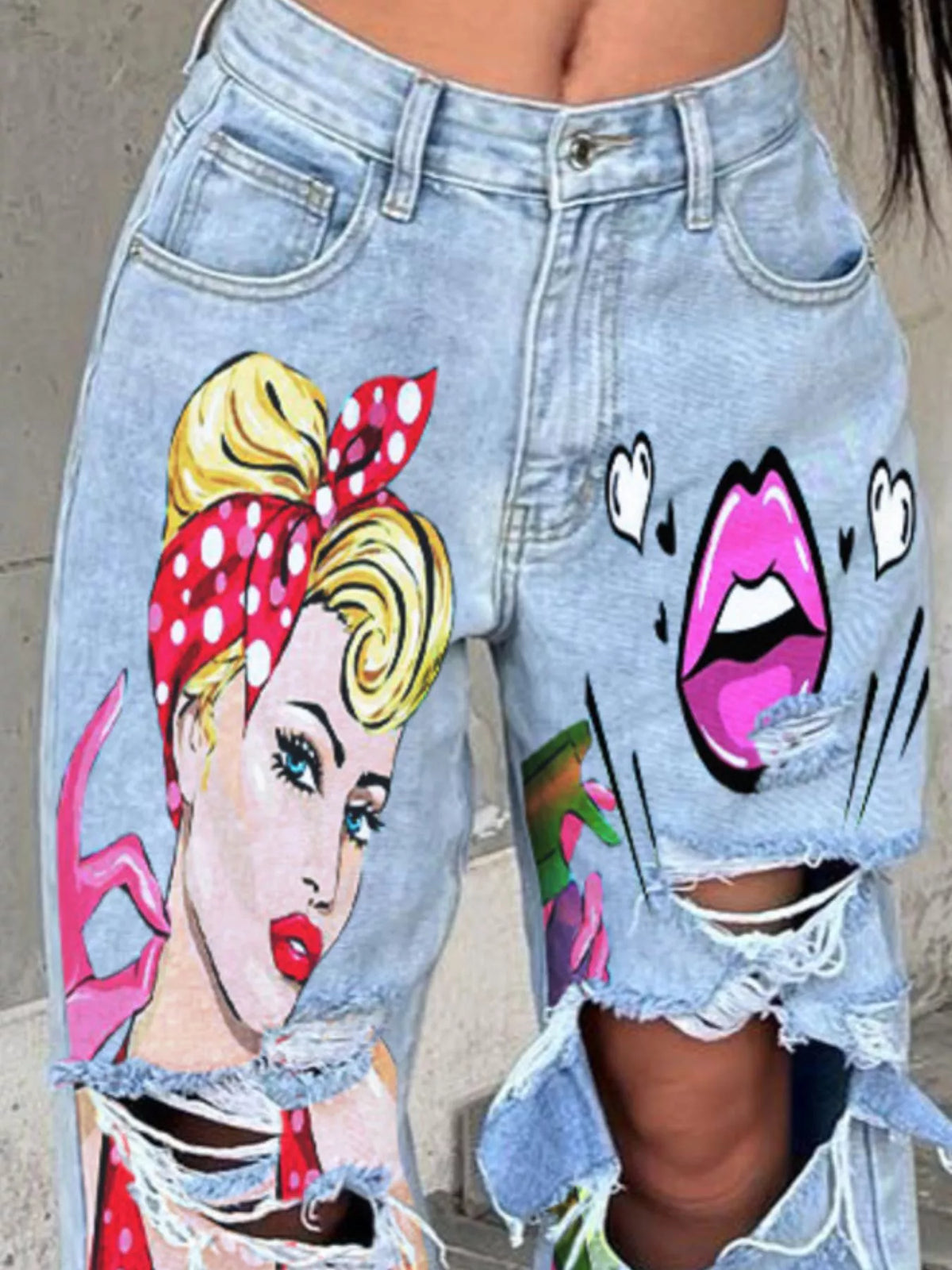 Full size distressed wide-leg jeans by Trendsi, plus size denim with a relaxed fit and stylish wide-leg design.