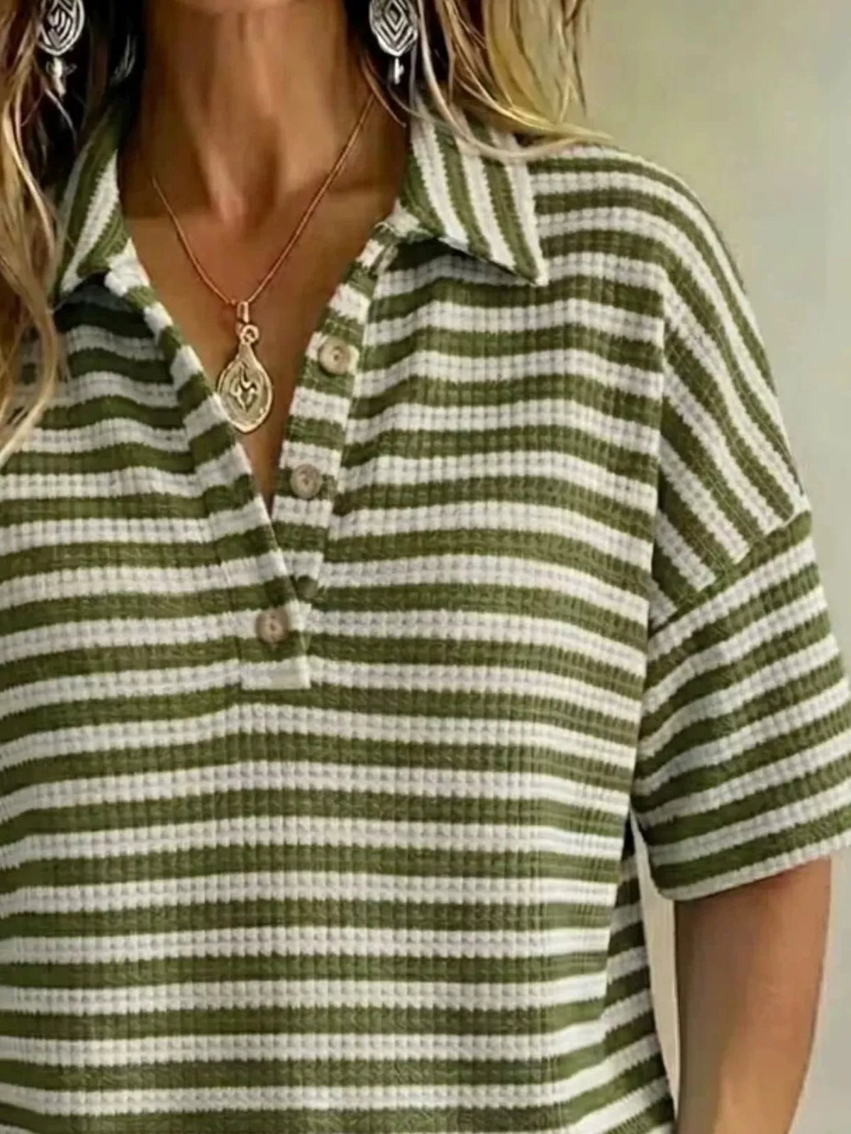 Plus size contrast striped knit polo shirt from Trendsi, featuring a classic collar and short sleeves, natural fit, full size options.