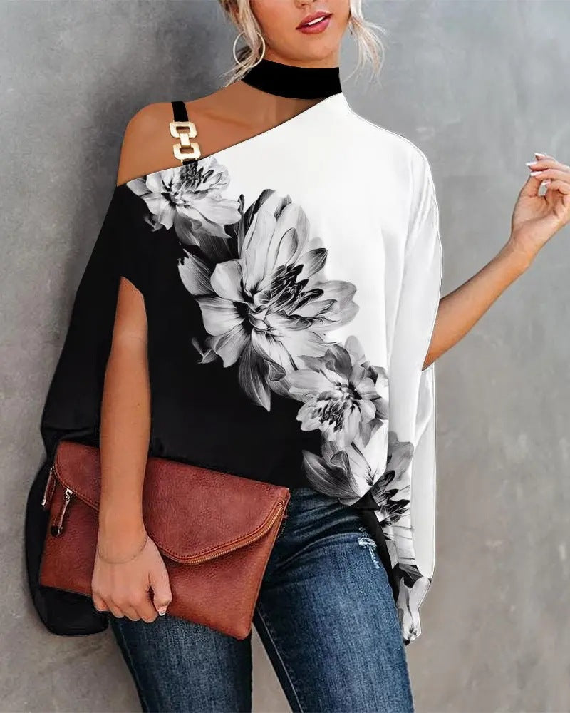 Women's FitiqueFit V-neck printed off-shoulder vest top with six floral and abstract designs in size S to XXL, casualwear style.