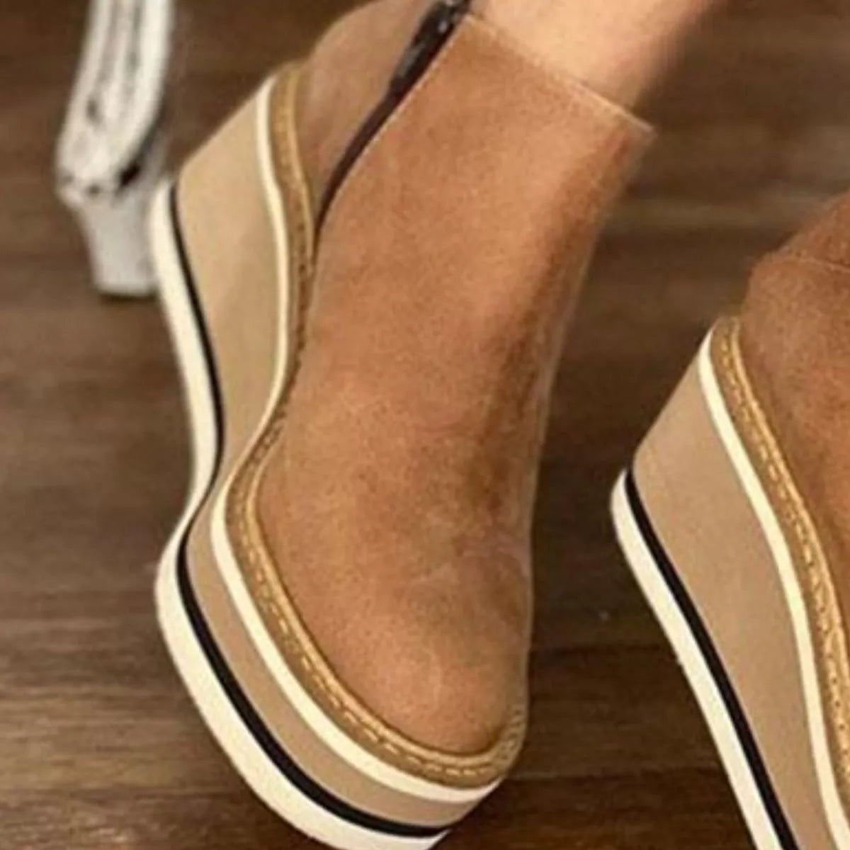 Women's ankle wedge boots with zipper, trendy fashion shoes featuring a stylish design and comfortable fit.