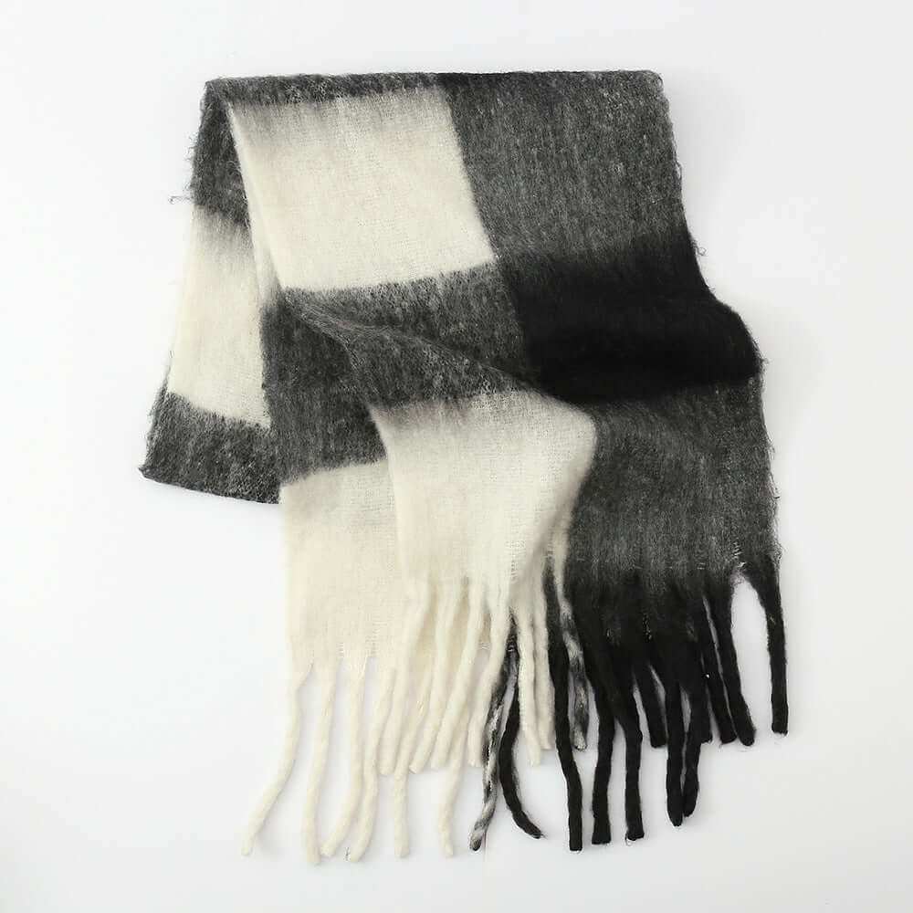 Fringe Contrast Plaid  Scarf