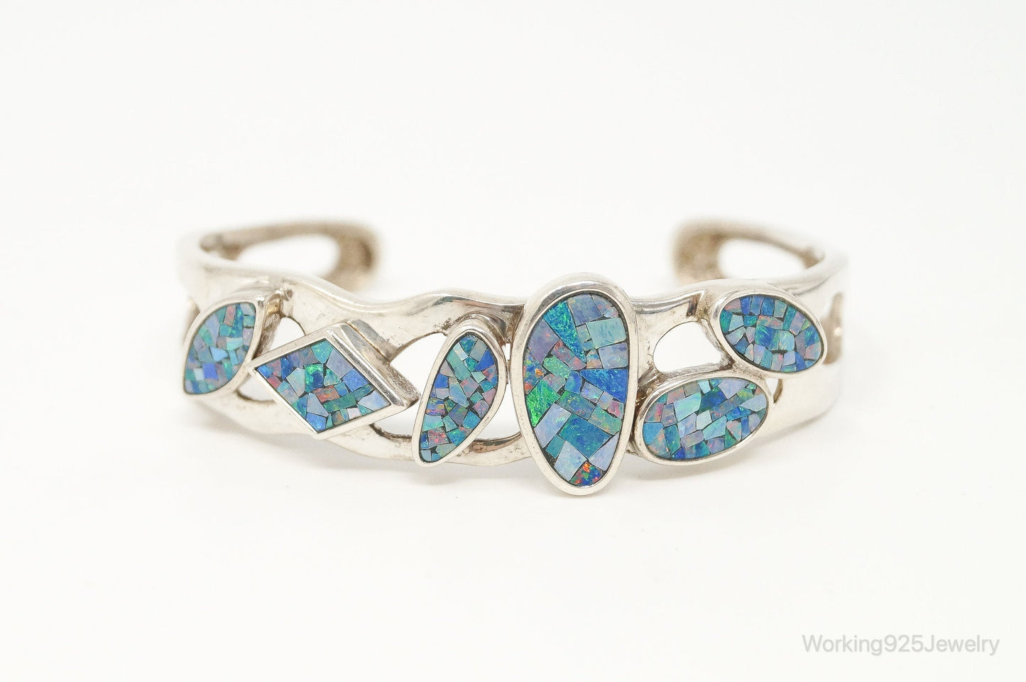 Designer Whitney Kelly WK Blue Fire Opal Sterling Silver Bracelet Working 925 Jewelry
