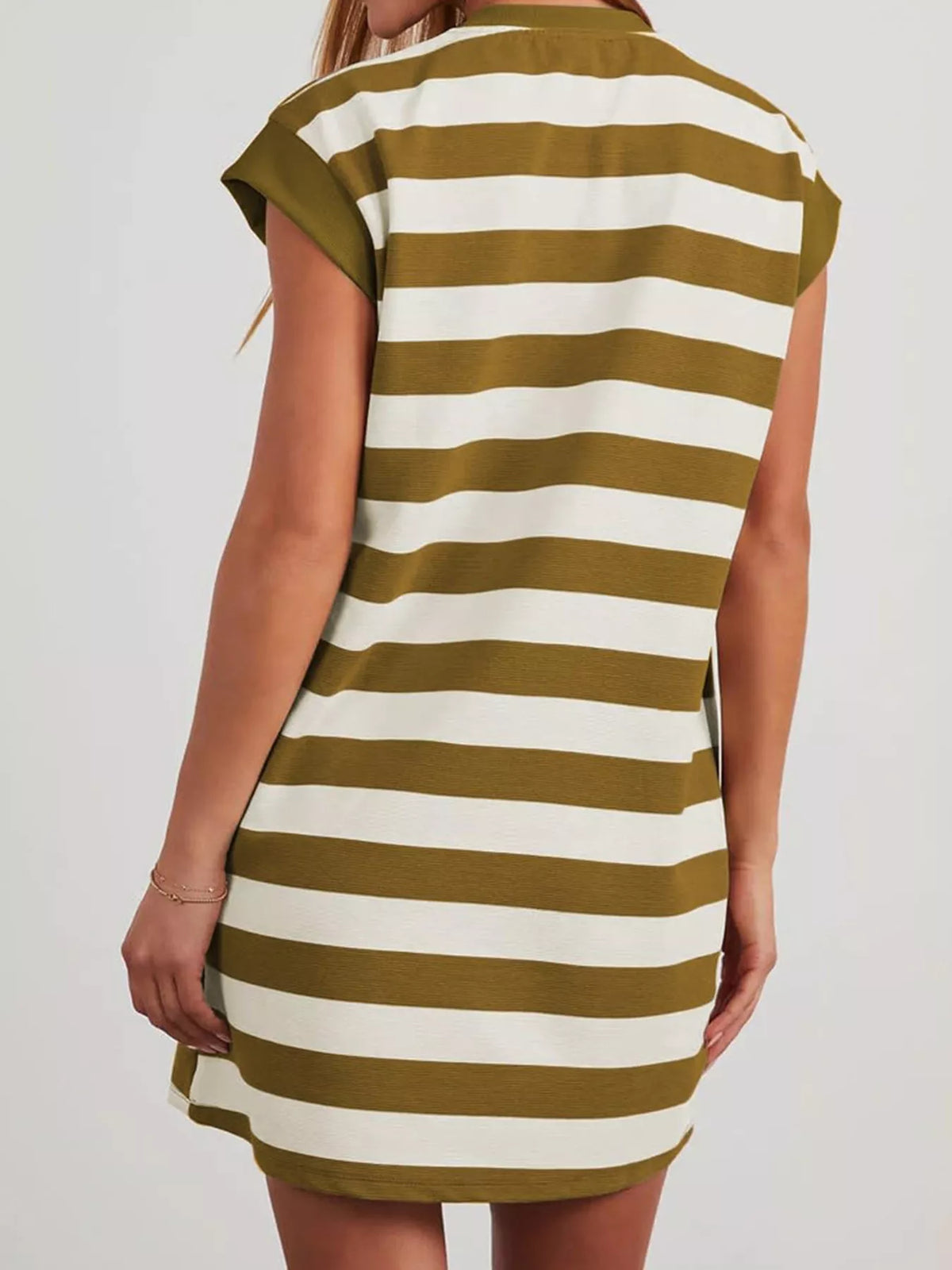 Plus size casual striped short sleeve mini dress by Plush Fashion Hub, featuring a comfortable fit and stylish design.