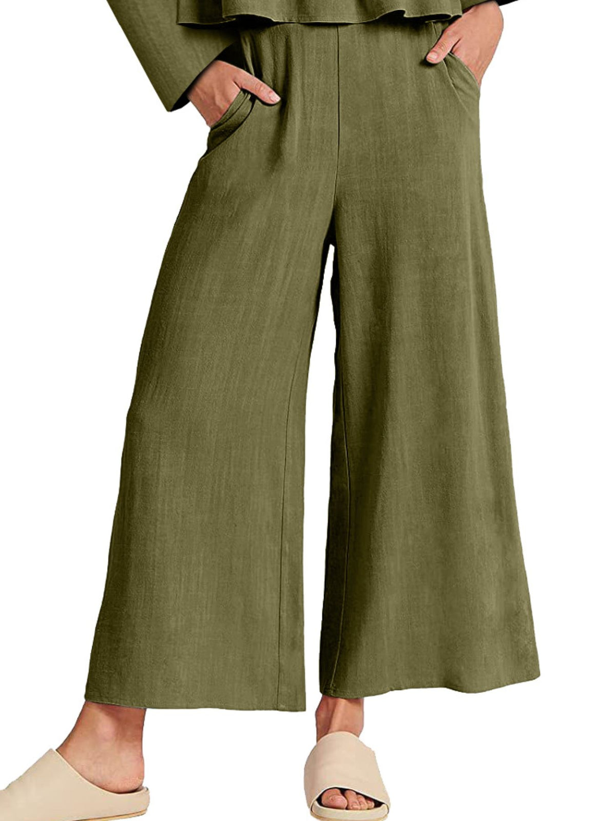 Plush Fashion Hub women's long sleeve ruffled hem top and pants lounge set with pockets, comfortable 2-piece sleepwear ensemble.