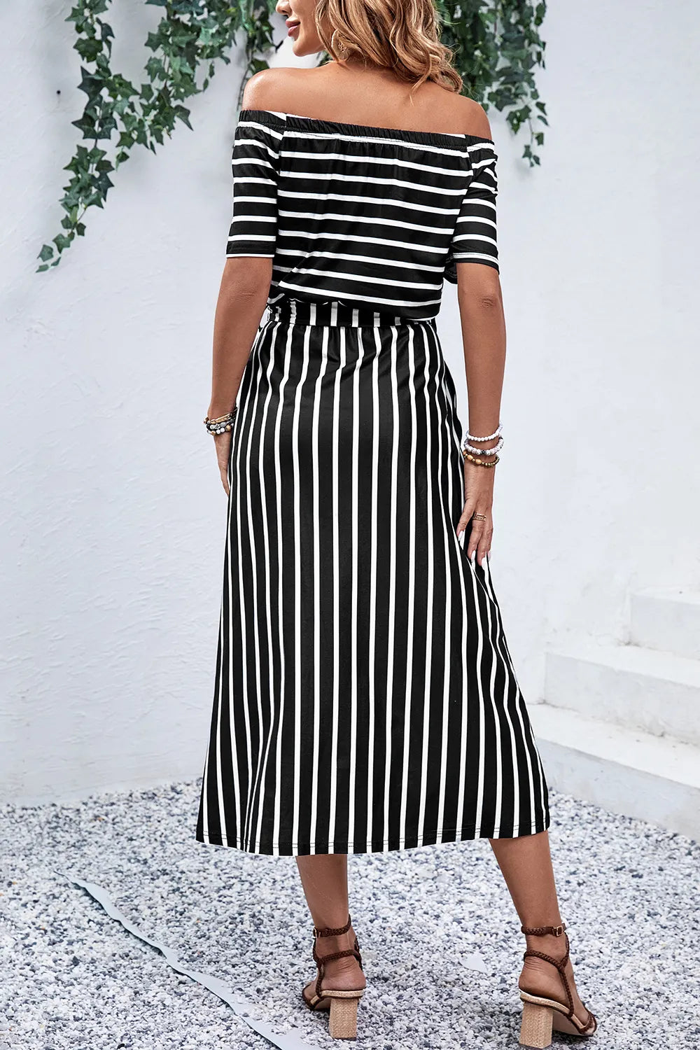 Plush Fashion Hub Perfee slit off-shoulder tie-waist midi dress with a flowy design and stylish neckline, perfect for summer wear.