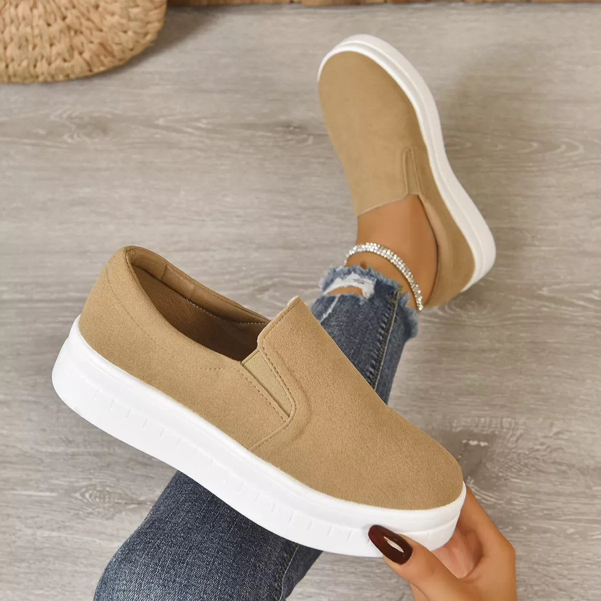 Trendsi round toe platform slip-on footwear with a sleek design and comfortable fit, ideal for casual or stylish wear.