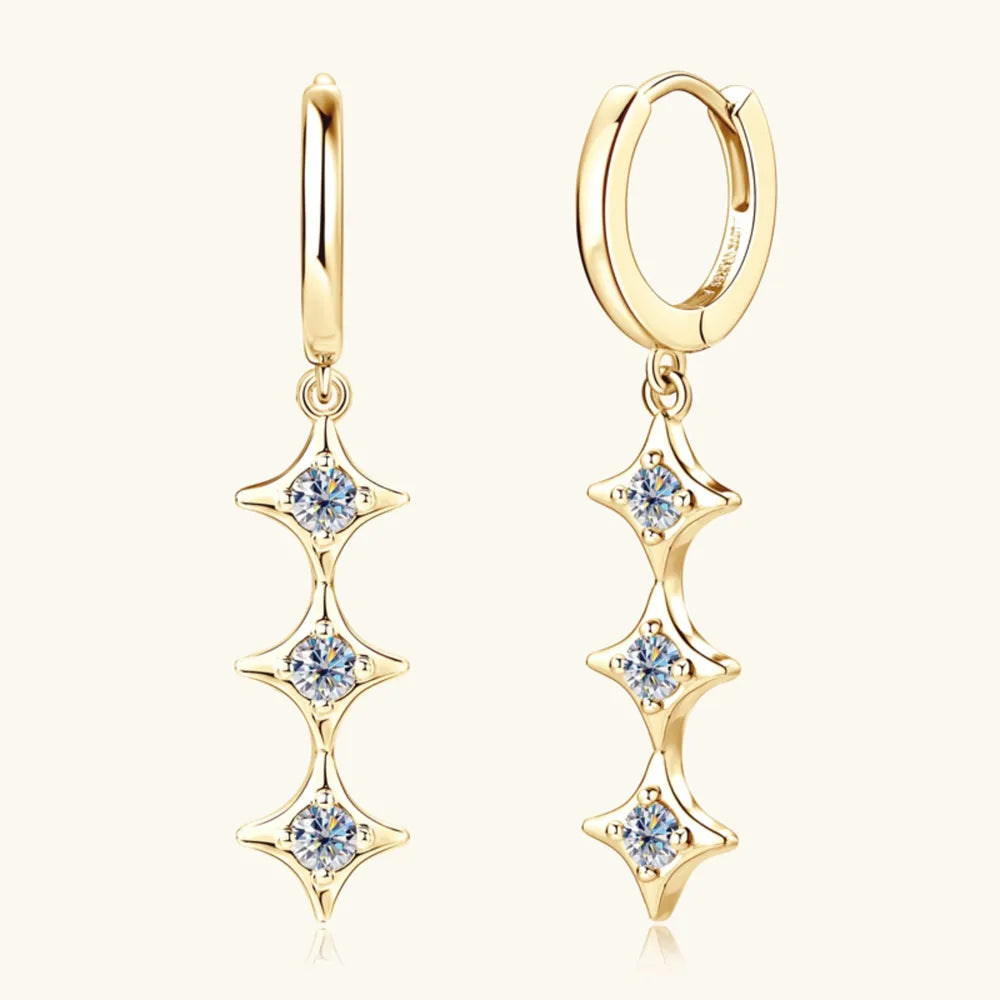 925 Sterling Silver Geometric Moissanite Earrings with modern design and sparkling stones, perfect for stylish accessories.