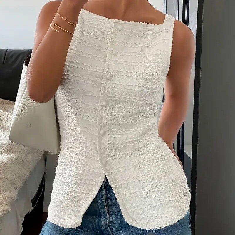 Plush Fashion Hub square neck button-up vest top, trendy Y2K going-out tank top in casualwear style, featuring a fitted design.