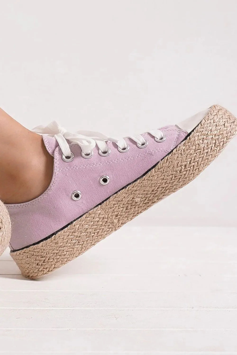 Beast Fashion lace-up woven espadrille sole sneakers by Trendsi, featuring stylish woven fabric and casual sneaker design.
