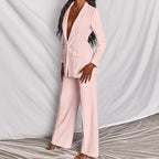 Women's FitiqueFit professional blazer and trousers suit set, long sleeve, full-length, tailored for a polished business look.