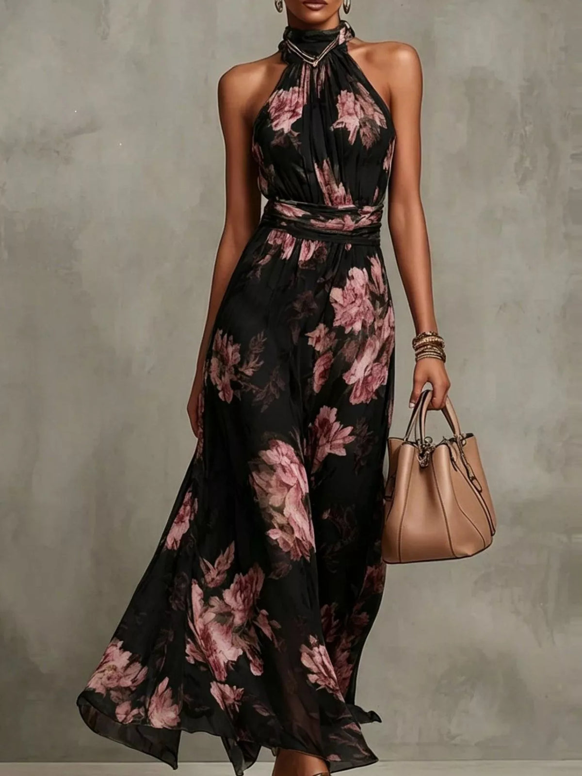 Plus size floral print sleeveless maxi dress by Trendsi featuring a vibrant floral design and flowing fabric.