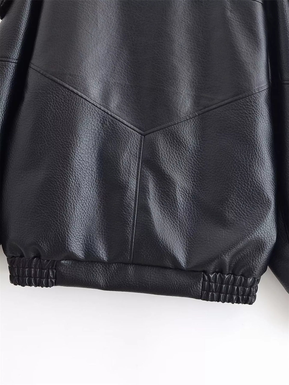 Trendsi asymmetrical faux leather moto jacket for women, featuring a stylish design and edgy look.