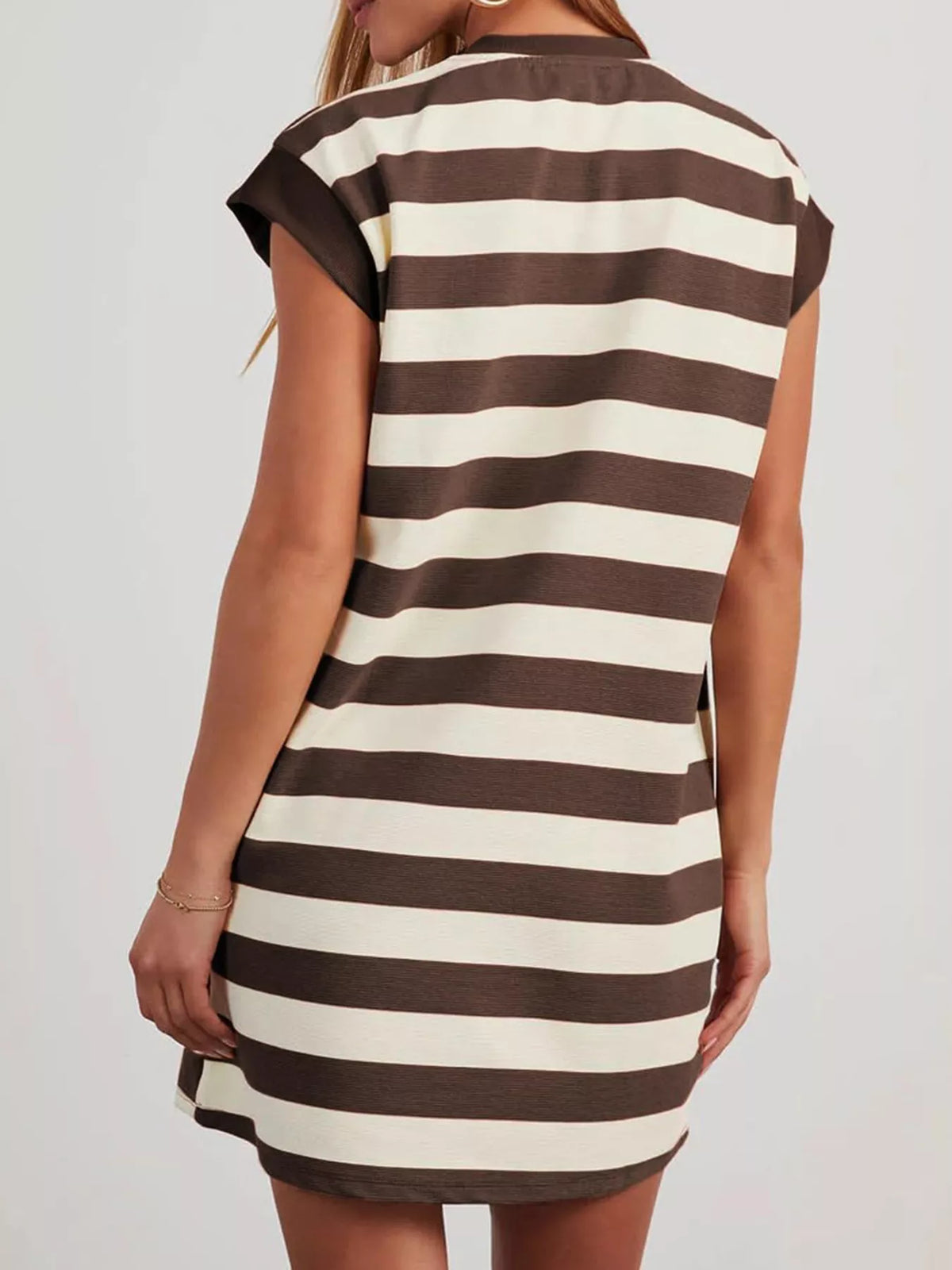 Plus size casual striped short sleeve mini dress by Plush Fashion Hub, featuring a relaxed fit and stylish design.