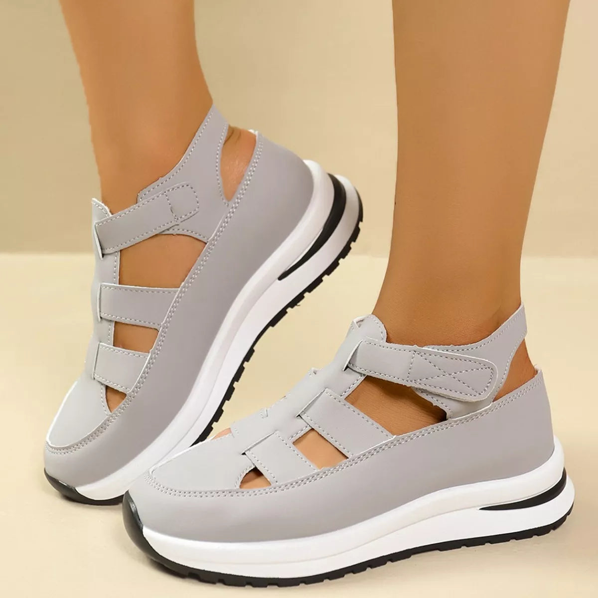 Plush Fashion Hub cutout round toe platform sandals with chunky heel and open toe design, stylish and comfortable for warm weather.