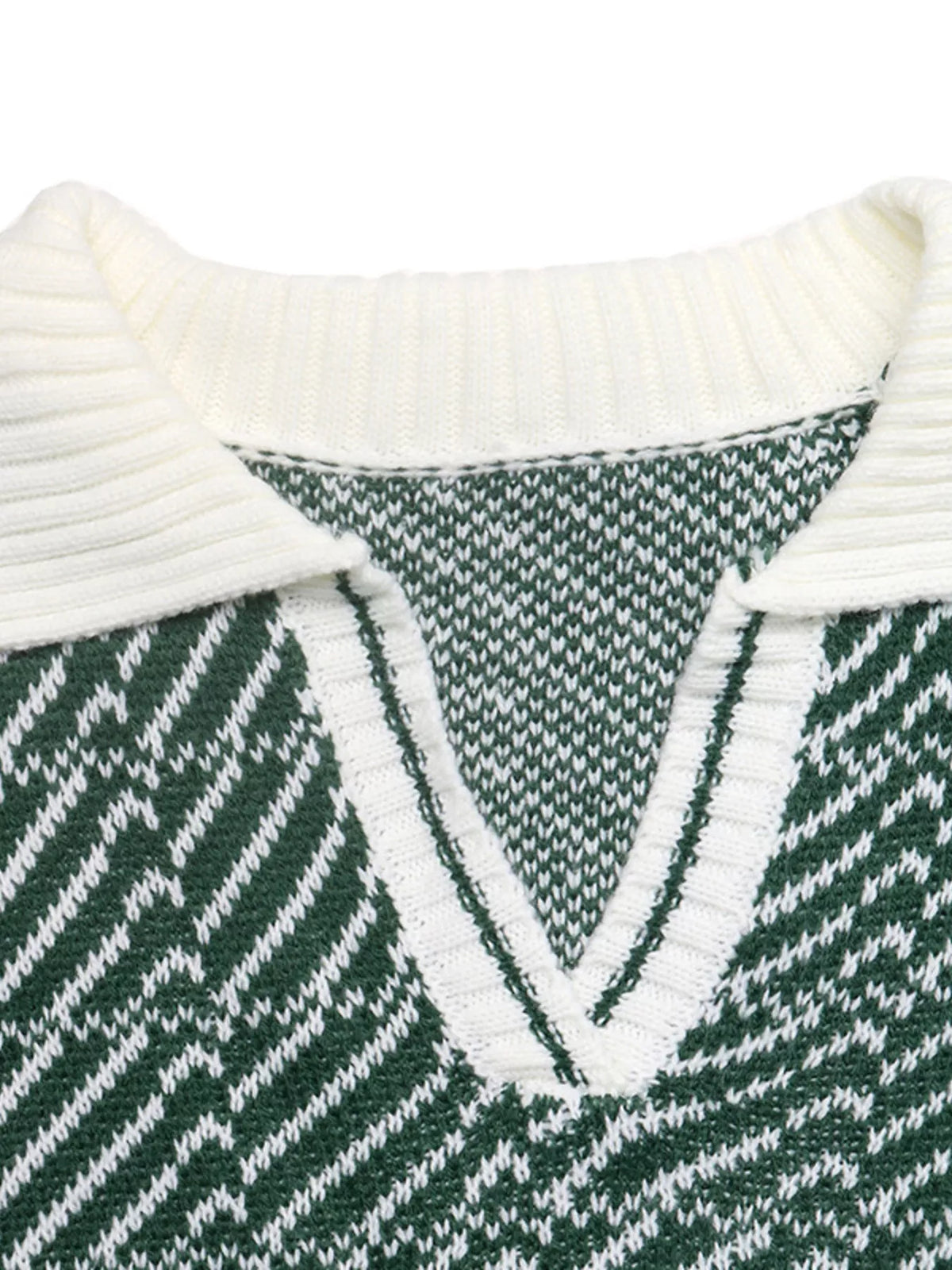 Plush Fashion Hub geometric patterned collared sweater featuring a stylish design with a collared neckline and vibrant geometric motifs.