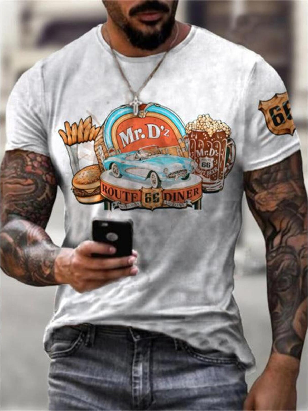 Plus size men's full size round neck graphic T-shirt by Trendsi, featuring a bold design on soft fabric.