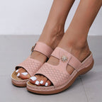 Embroidered Fish Mouth Women's Hollow Sandals with thick soles and open toe design, featuring floral embroidery and hollow details.